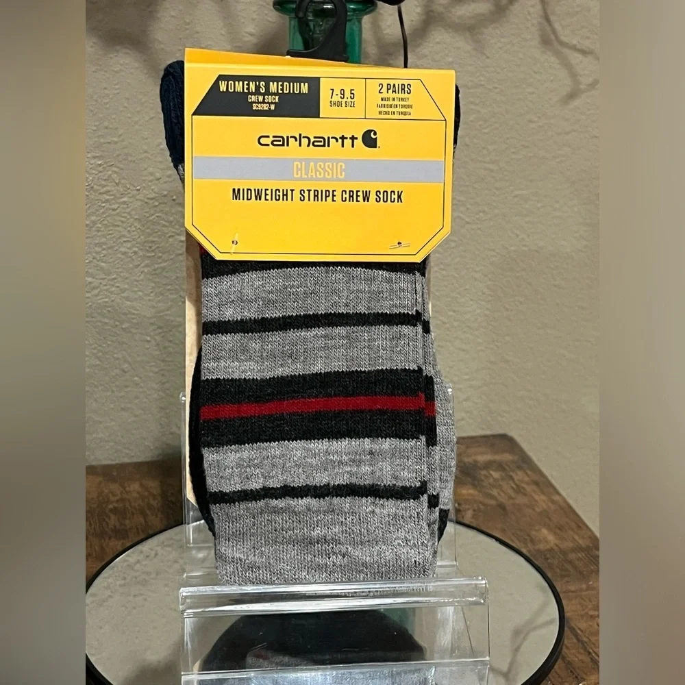 Carhartt Classic Mid-weight Stripe Crew Socks, two pair, new!
